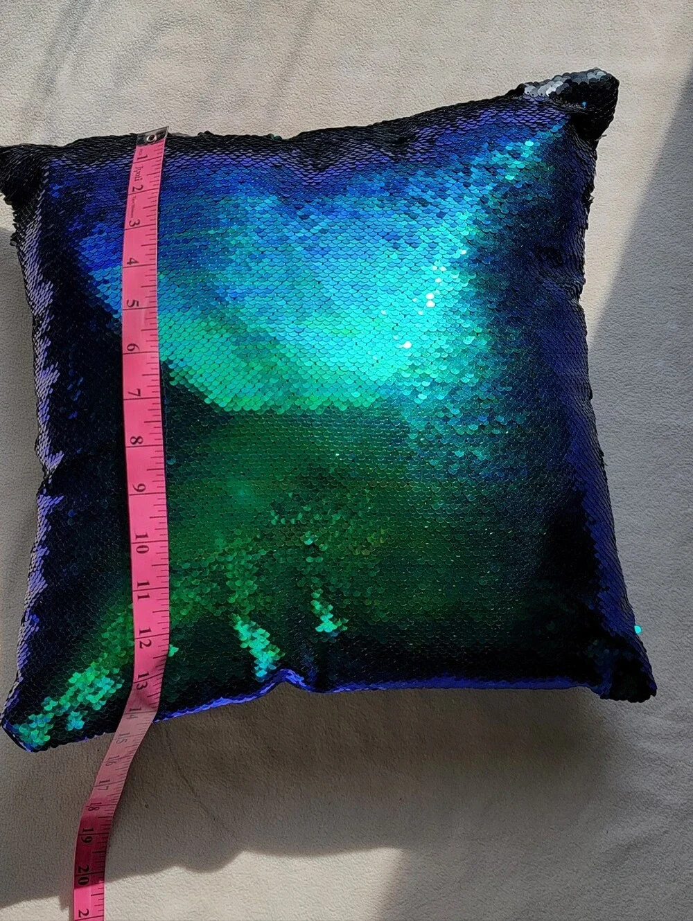 Mermaid Sequin Decorative Pillow - Iridescent Blue Green